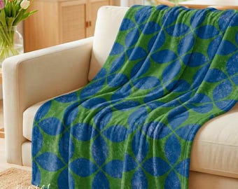 Art Deco Decorative Throw Blanket, Blue Green Throw Blanket, Luxury Soft Blanket, Unique Home Decor, Housewarming New Home Gift