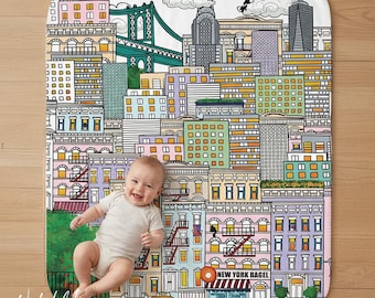 New York City Whimsical Sherpa Baby Blanket, Newborn Baby Blanket, Luxury Baby Blanket, Toddler Blanket, Soft Baby Blanket, Baby Shower Gift