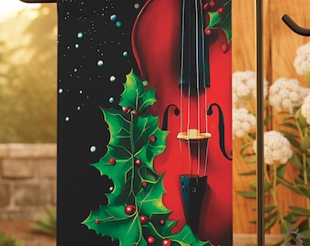 Christmas Violin Garden and Yard Flag, Violin Gifts, Christmas Music Decor, Holiday House Banner, Violin Outdoor Decor, Classical Christmas