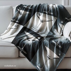 Martini Pop Art Decorative Soft Throw Blanket, Black White Couch Throw, Pop Art Decor, Retro Martini Decor, Unique Gift for Modern Home