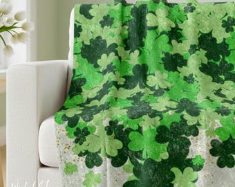 4 Leaf Clover Crushed Velvet Shamrock Blanket, St. Patricks Decorative Throw, Couch Throw, Irish Decor, St Patricks Decor, Green Blanket