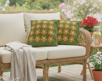 Grün gelb abstraktes Blumen Outdoor Kissen, Outdoor Dekokissen, Dekokissen, Frühling Sommer Dekor, Terrasse Dekor, Blumendekor