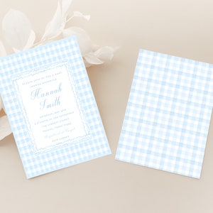 Blue Gingham Plaid Baby Boy Shower Invitation, Buffalo Check Classic Elegant Preppy Printable Template