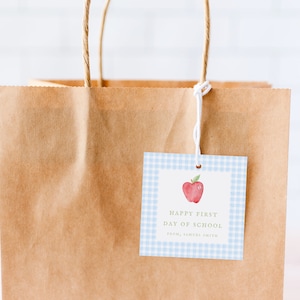 First Day of School Teacher Gift Tag Printable Blue Gingham Preppy School Supplies Teacher Appreciation Template