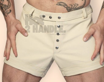 Men's Genuine Lambskin Soft Leather Shorts Beige Color Summer Gay Leather Shorts Handmade Leather Shorts