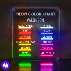 A neon sign color sampler showing the different available led neon colors.