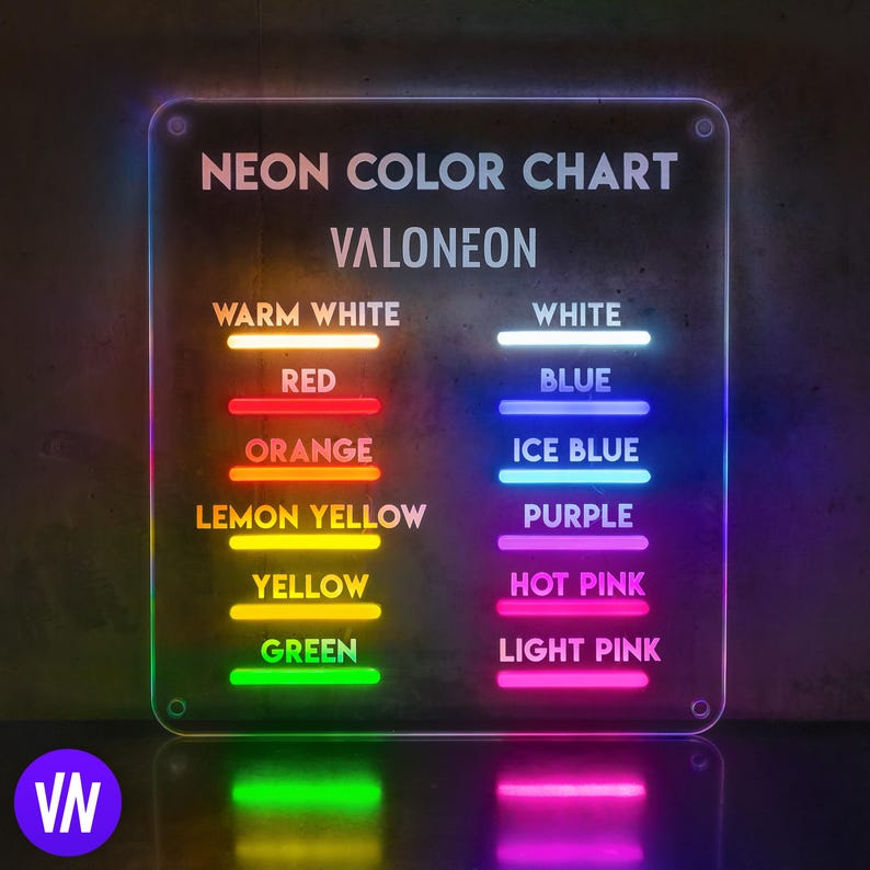 A neon sign color sampler showing the different available led neon colors.