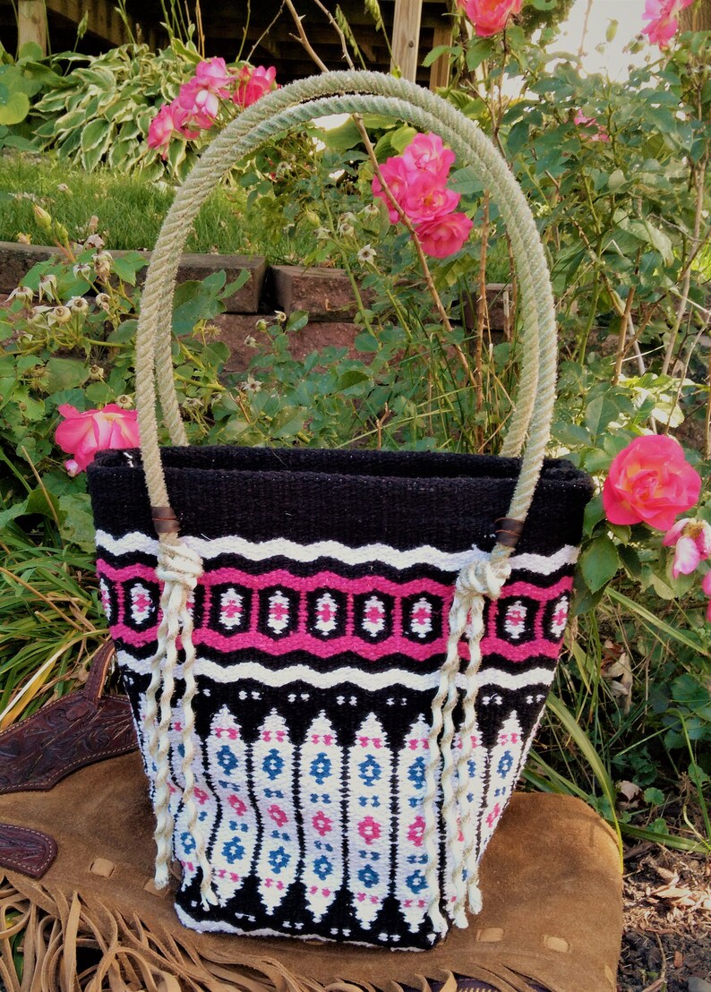 Western Saddle Blanket Tote Bag With Lariat Rope Handles Etsy