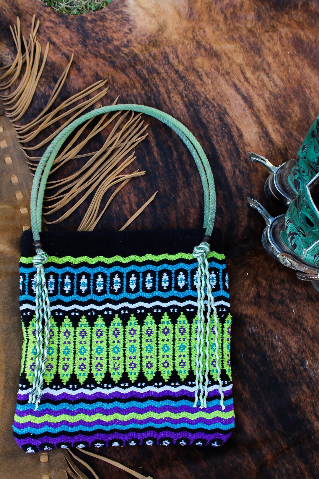 Saddle Blanket Handbag Tote With Lariat Rope Handles Etsy