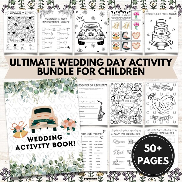 Ultimate Wedding Day Themed Printable Activity Bundle Pack For Children 50+ Pages Party Games Coloring Wedding Celebration Instant Download