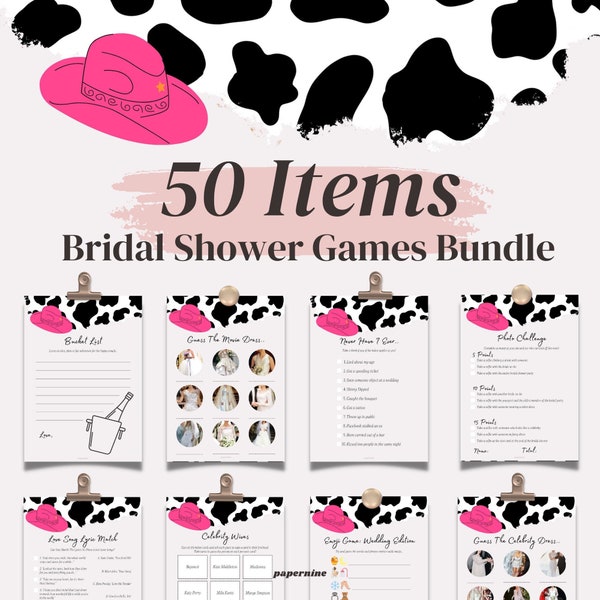 COWGIRL THEME 50 Bridal Shower Games, Printable Bridal Shower Games, Wedding Shower, Modern Bridal Party Games, Hen Do Party Games, PDF