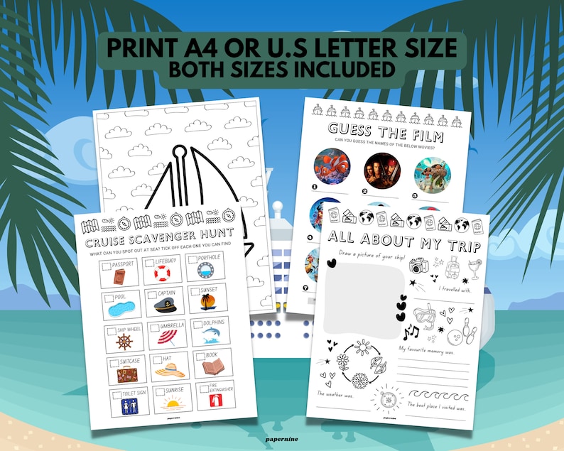 Ultimate Cruise Themed Printable Activity Bundle Pack For Children 65 Page Ship Boat Games Family Holiday Vacation Travel Journal Colouring image 4