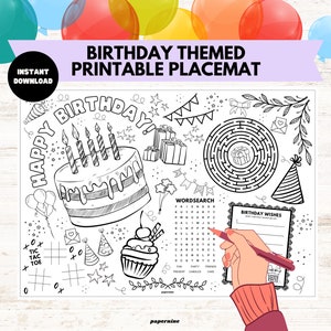 Birthday Activity Placemat | Fun Printable Party Table Decor for Kids | Table Entertainment and Activities | Party Favour | Instant Download