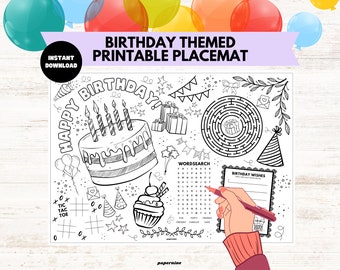 Birthday Printable Placemat Colouring Sheet Happy Birthday Party Favour Childrens Activity Sheet Party Games Kids Party Coloring Page Crafts