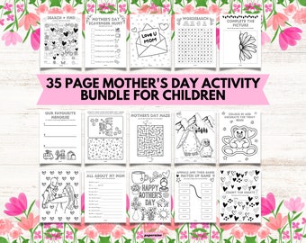 35 Page Mother's Day Themed Printable Activity Bundle Kids Party Games Coloring Sheets I Instant Download I All About My Mom I Kids Games