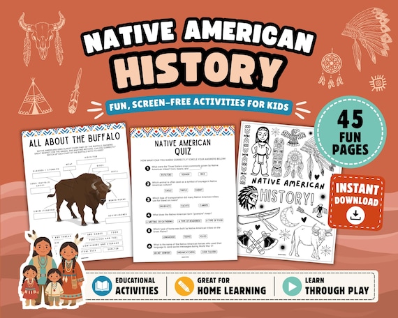 Native American History Printable Activity Book for Kids: Educational Games, Puzzles & Coloring Pages (Instant Download)