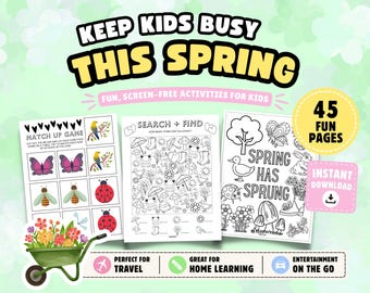 Spring Printable Activity Book for Kids: Holiday Games, Puzzles & Coloring Pages (Instant Download)