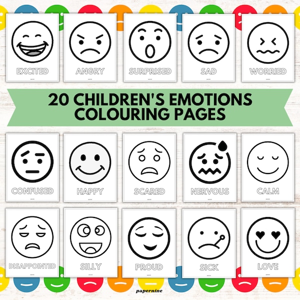 20 Children's Emotions Printable Colouring Pages Feelings Chart Colouring School Teacher Activity Toddler Learning Tools Instant Download