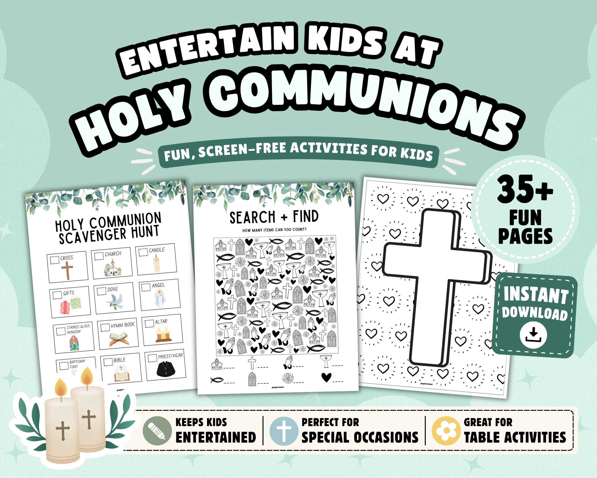 Holy Communion Printable Activity Book for Kids: Christian Party Games ...