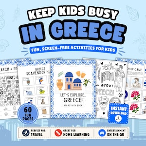 Greece Printable Activity Book for Kids: Travel Games, Puzzles & Coloring Pages (Instant Download) image 1