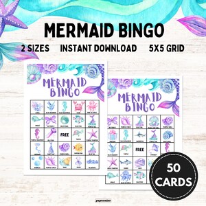 Jeu de Bingo Sirène | Jeu de société imprimable Under the Sea pour enfants | Téléchargement instantané | Activité d'anniversaire amusante | Jeu de bingo amusant à imprimer