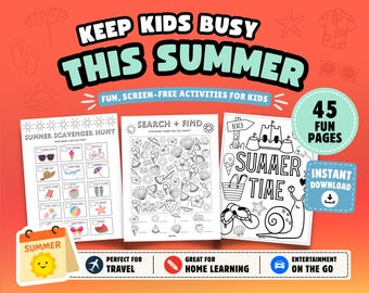 Summer Printable Activity Book for Kids: Holiday Games, Puzzles & Coloring Pages (Instant Download)