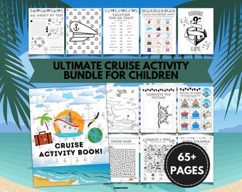 Ensemble d'activités à imprimer sur le thème de la croisière ultime pour enfants, 65 pages, jeux de bateau, carnet de voyage, vacances à colorier, vacances en famille