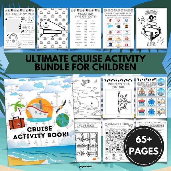 Ultimate Cruise Themed Printable Activity Bundle Pack For Children 65 Page Ship Boat Games Family Holiday Vacation Travel Journal Colouring