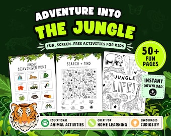 Jungle Printable Activity Book for Kids: Safari Games, Puzzles & Coloring Pages (Instant Download)
