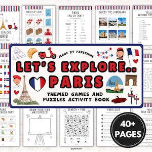 Explorons... Paris ! Livre d'activités imprimable pour enfants | Jeux amusants, casse-tête et pages à colorier | Voyage aventure | Téléchargement instantané