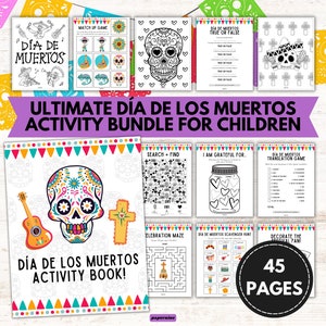 Libro de actividades imprimible del Día de los Muertos para niños / Colorear, rompecabezas y juegos divertidos / Aprendizaje del Día de los Muertos / Descarga instantánea