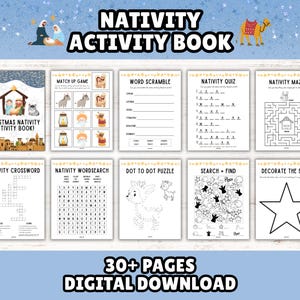 Nativity Printable Activity Book for Kids: Christian Christmas Games, Puzzles & Coloring Pages (Instant Download)