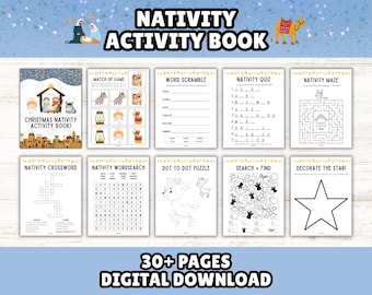 Nativity Printable Activity Book for Kids: Christian Christmas Games, Puzzles & Coloring Pages (Instant Download)