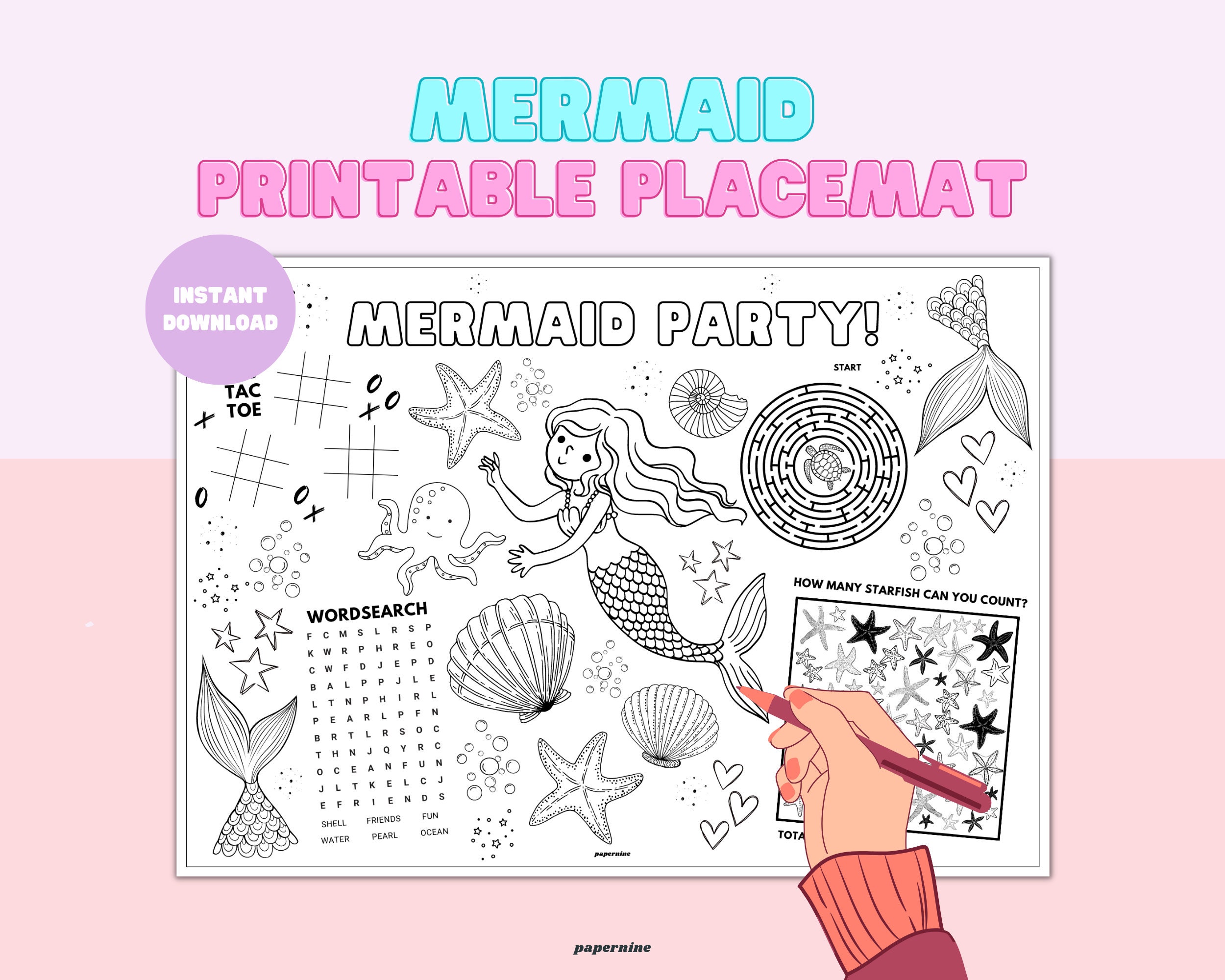 Mermaid Printable Colouring Sheet Kids Activity Placemat - Etsy