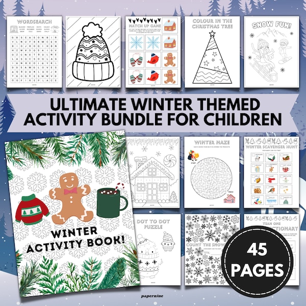 Ultimate Winter Themed Printable Activity Bundle Pack For Children 45 Page Winter Coloring Kids Seasonal Holiday Christmas Party Games Fun