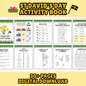St. David's Day Printable Activity Book for Kids: Welsh Holiday Games, Puzzles & Coloring Pages (Instant Download)