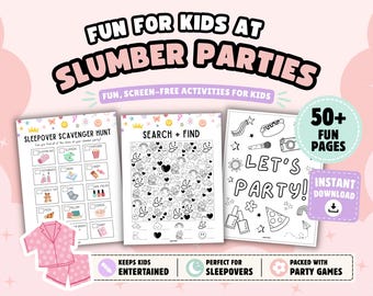 Slumber Party Printable Activity Book for Kids: Party Games, Puzzles & Coloring Pages (Instant Download)