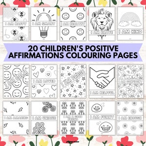 Positive Affirmations Coloring Pages for Kids: 20 Printable Activities (Digital Download)
