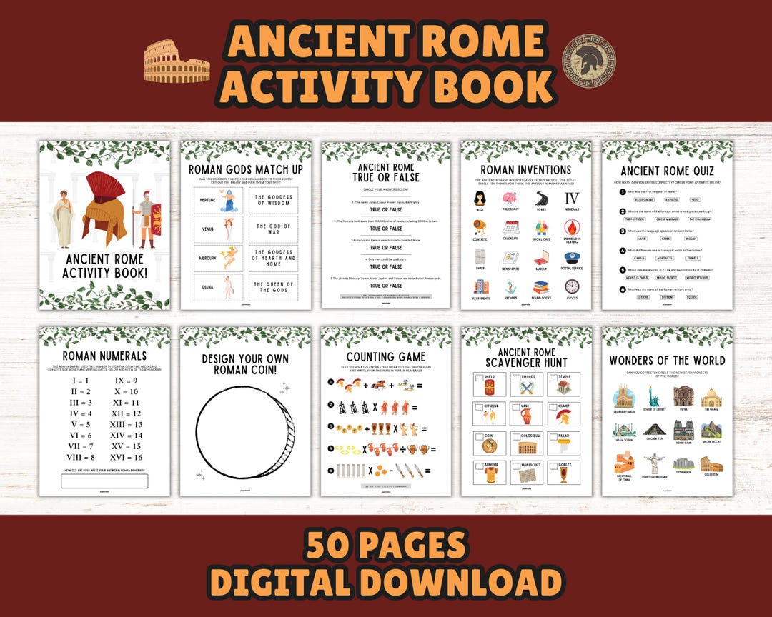 Ancient Rome Printable Activity Book for Kids: History Games, Puzzles ...
