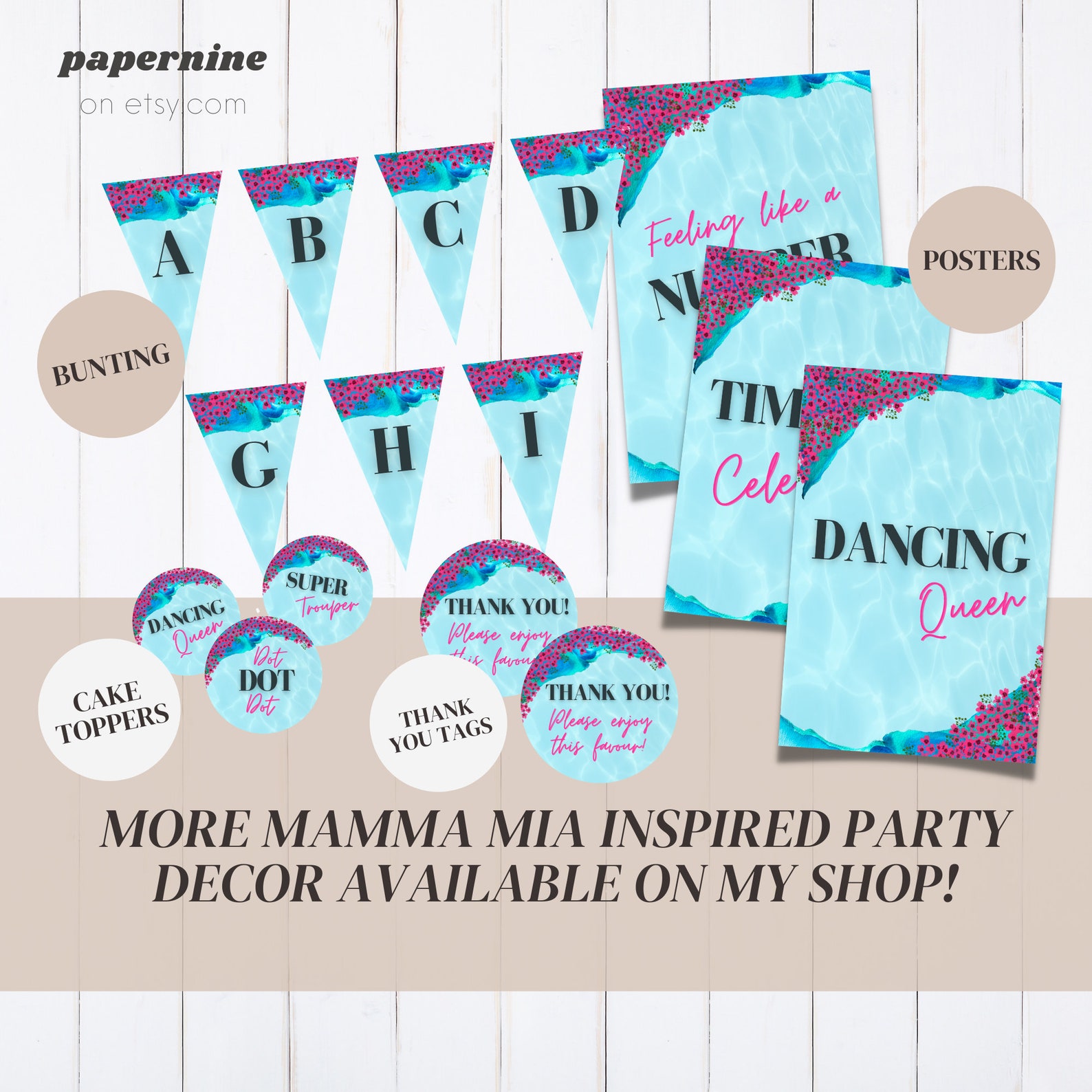 MAMMA MIA Inspired Printable Party Cake Topper Decorations - Etsy