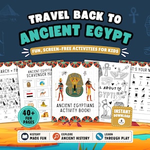 Livro de atividades imprimível sobre o Egito Antigo para crianças: Jogos de história, quebra-cabeças e páginas para colorir (download instantâneo)