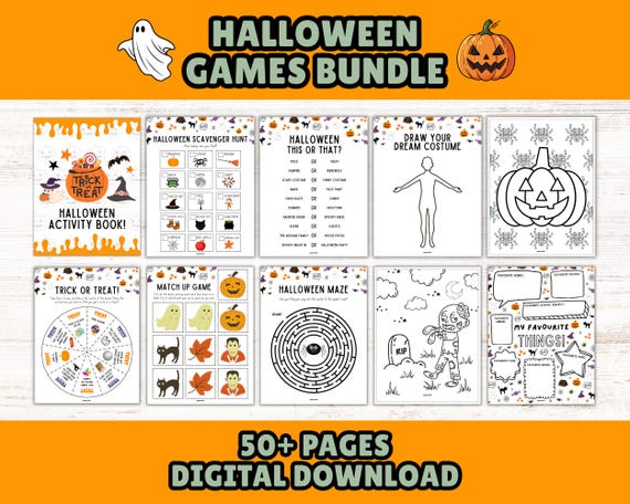 Halloween Printable Activity Book for Kids: Spooky Games, Puzzles & Coloring Pages (Instant Download)