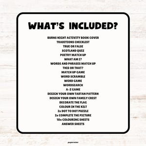 May include: A black and white printable activity pack for Burns Night celebrations. The pack includes a checklist, true or false quiz, poetry match up, word games, and more.