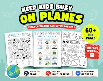 Airplane Printable Activity Book for Kids: Travel Games, Puzzles & Coloring Pages (Instant Download)