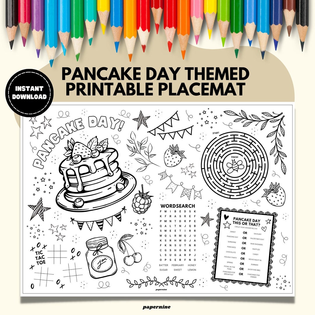 Pancake Day Printable Placemat Colouring Sheet Shrove Tuesday Etsy