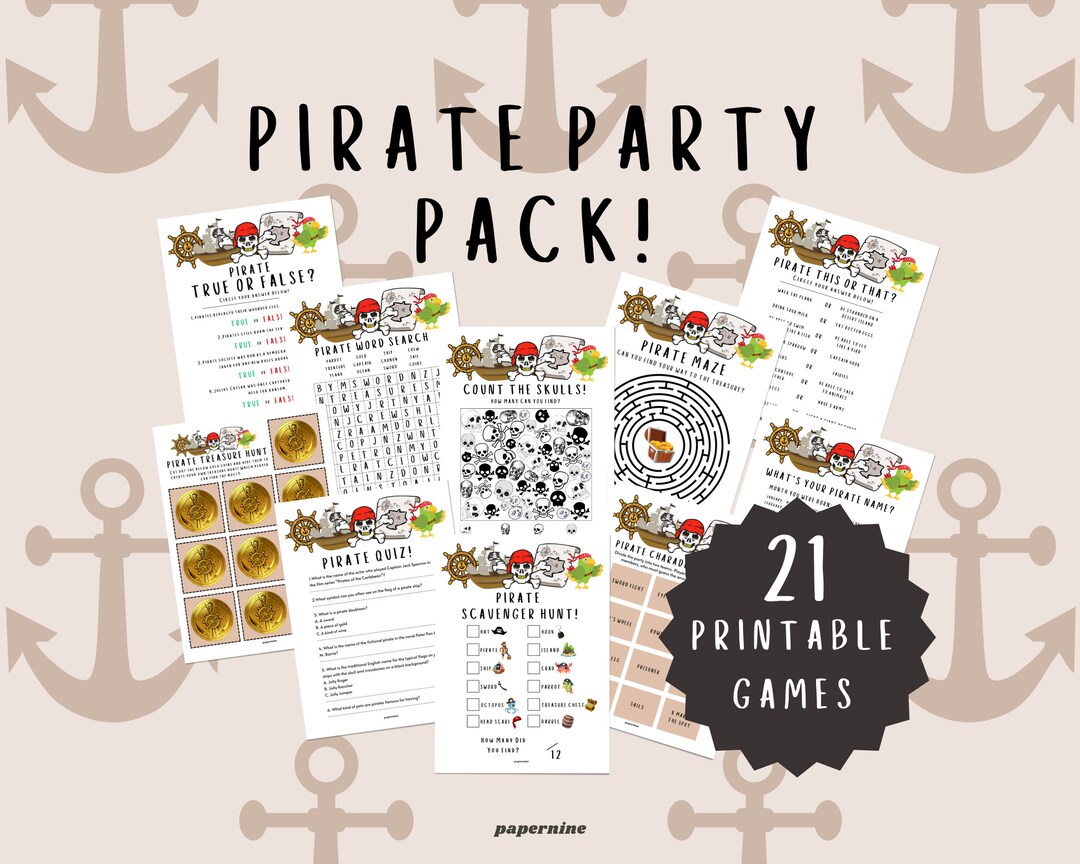 21 Page Pirate Themed Printable Activity Bundle Pack Pirate Party Games ...