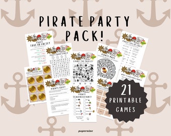 21 Page Pirate Themed Printable Activity Bundle Pack Pirate Party Games Coloring Pages Party Favours Activity Pack Instant Download