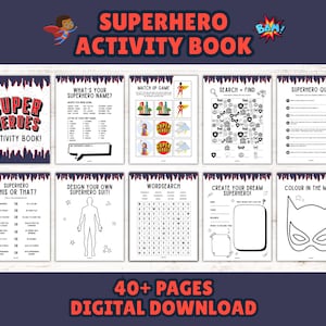 Superhero Printable Activity Book for Kids: Action Games, Puzzles & Coloring Pages (Instant Download)