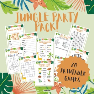 20 Page Jungle Themed Printable Activity Bundle Pack Jungle Party Games ...
