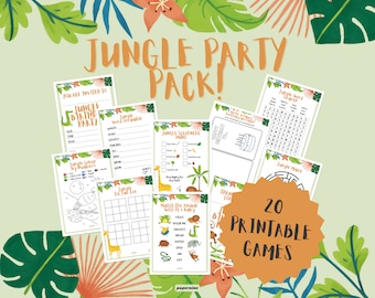 20 Page Jungle Themed Printable Activity Bundle Pack Jungle Party Games Coloring Pages Party Favours Activity Pack Instant Download